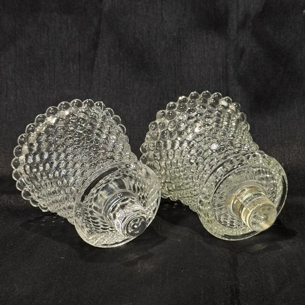 Vintage Pair Clear Hobnail Scalloped Glass Taper Candle Holders Hong Kong